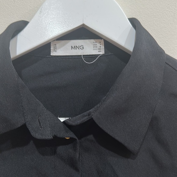 Women’s Mango Knot Detail Button Down Shirt Dress Size Medium 6 Black - Picture 5 of 8